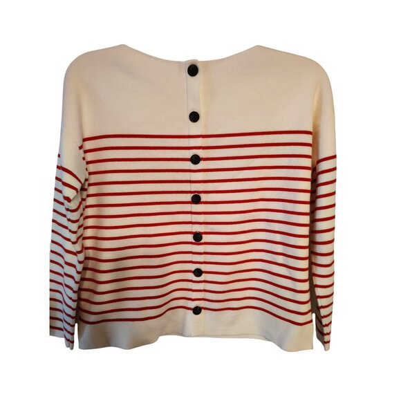 Hobbs London Small Sweater, Red White Stripe, Button Back, Cotton Secretary - Picture 2 of 4